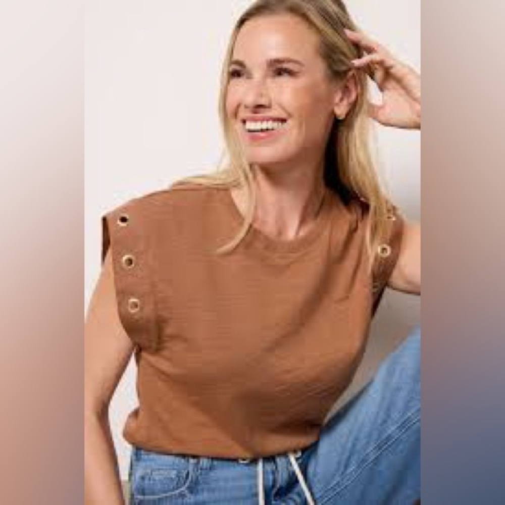 Nation LTD Tan Muscle Tee with Grommet Accents